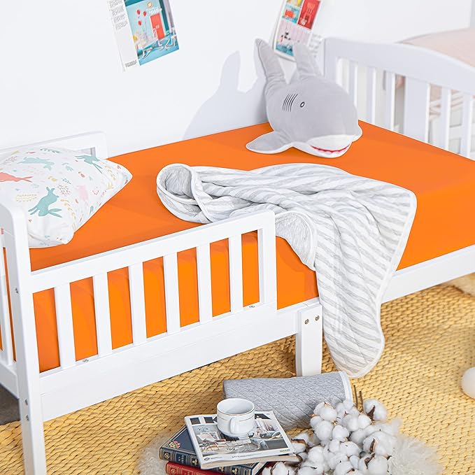 NTBAY 2 Pack 100% Brushed Microfiber Fitted Crib Sheet, Super Soft and Cozy 28x52 Crib Sheet for Standard Crib and Toddler Mattresses, Boys, Girls, Unisex, Orange, 28x52 Inches