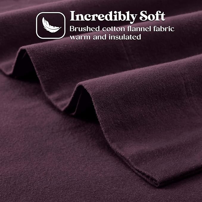 Superior Paisley or Solid Flannel Cotton Sheet Set, Fuzzy Warm Sheets, Traditional Bohemian Bedding, Includes 1 Flat Sheet, 1 Elastic Deep Pocket Fitted Sheet, 1 Pillowcase, Twin, Purple