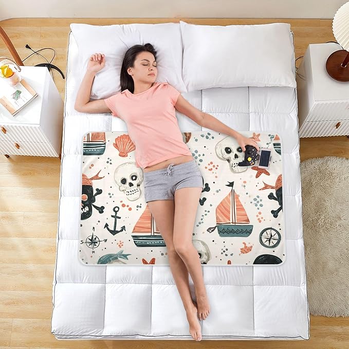 Waterproof Bed Pad Reusable Changing Pad Toddler Mattress Protector Large Pee Pad Baby Diaper Pad Soft Washable Liner Beige Pirate Skulls Sailboats Starfish Compass