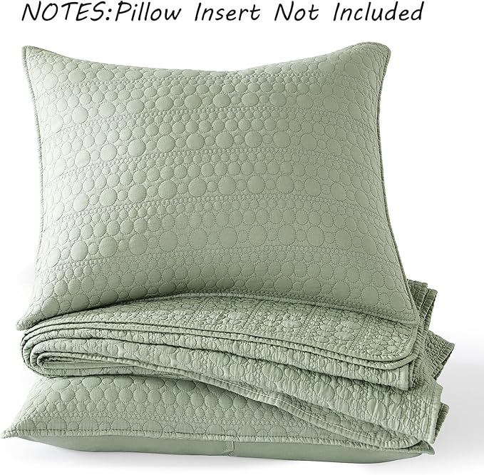 HORIMOTE HOME Quilt Set Queen Size Sage Green, Classic Geometric Spots Stitched Pattern, Pre-Washed Microfiber Chic Rustic Look, Ultra Soft Lightweight Quilted Bedspread for All Season, 3 Pieces