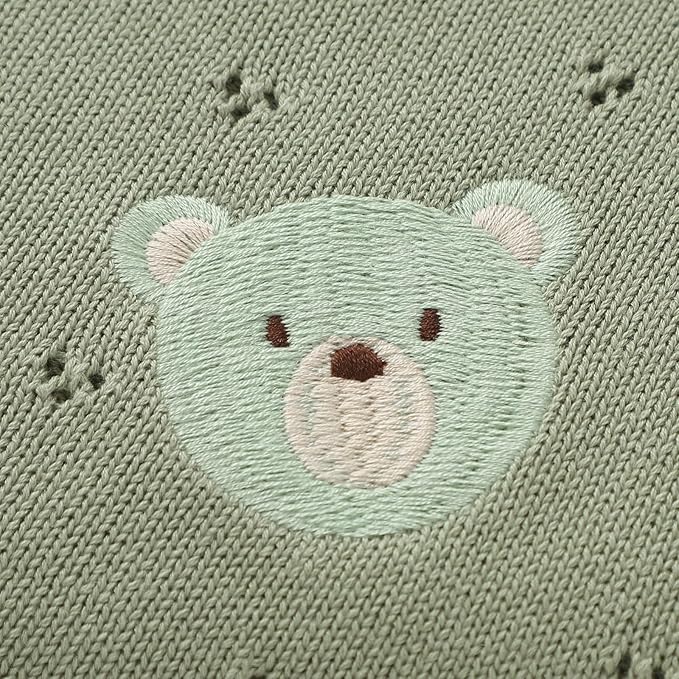 mimixiong Organic Cotton Baby Blanket Neutral Knitted Soft Crib Nursery Swaddling Receiving Blankets for Newborn Baby Boy Girl 40x30 Inch (Green)