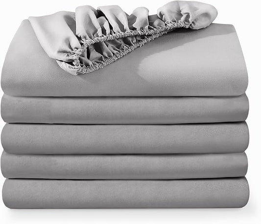 Bare Home 5-Pack Fitted Bottom Ultra-Soft Sheets King - Premium 1800 Ultra-Soft Microfiber - Deep Pocket (King, Light Grey)