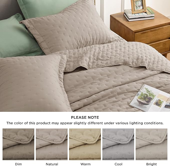 Bedsure Quilts Queen Size - Taupe Bedspread Queen Size & Lightweight Comforter, Modern Farmhouse Coverlet with Clover Pattern, Ultra Soft All-Season Bedding, 90 x 96 Inches