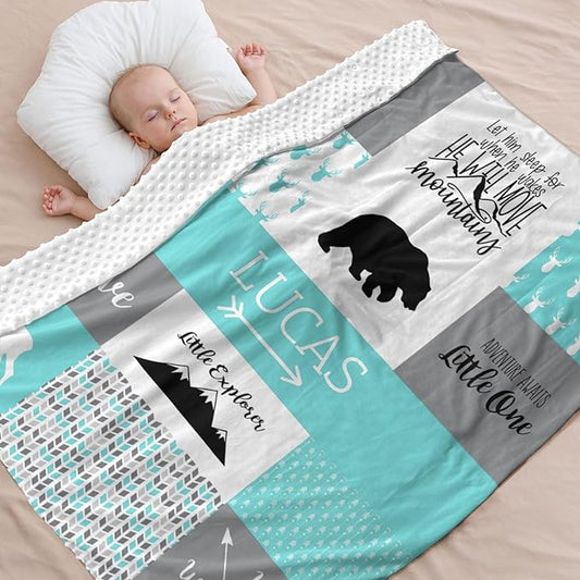 Custom Baby Blanket with Name, Thin Breathable Custom Blanket for Kids Soft Flanne Swaddle Blankets Personalized Baby Gifts for Infant Newborn Shower, Blue Fog