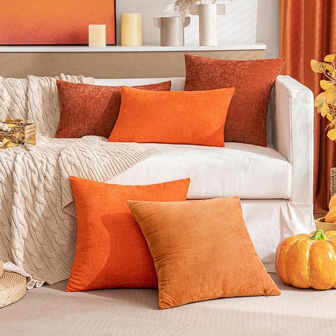 MIULEE Pack of 2 Rust Throw Pillow Covers 12x20 Inch Soft Chenille Lumbar Pillow Covers for Sofa Living Room Couch Solid Dyed Cases