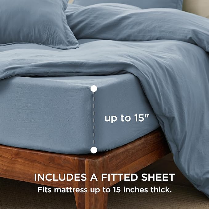 Bedsure Duvet Cover King Size with Fitted Sheet - 4 Pieces Prewashed Cotton-Like Polyester Extra Soft Bedding Set, Includes 1 Duvet Cover 104x90 Inches, 2 Pillow Shams, 1 Fitted Sheet, Mineral Blue