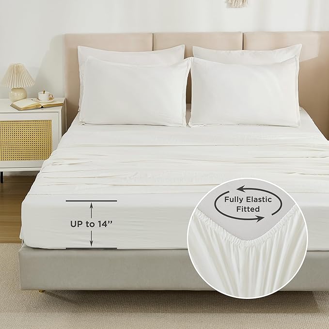 Litanika Queen Comforter Set Ivory - 7 Pieces Bed in a Bag Queen Bedding Comforter Sets, Solid Lightweight Bed Set with Comforter, Sheets, Pillowcases & Shams