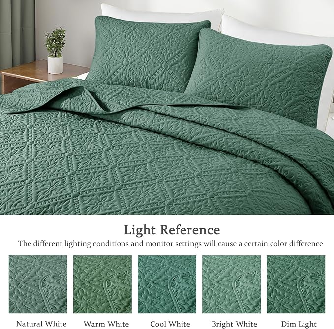 Exclusivo Mezcla Queen Quilt Bedding Set, Lightweight Soft Bedspreads Coverlets with 2 Pillow Shams, Modern Green Quilts Queen Full Size for All Seasons