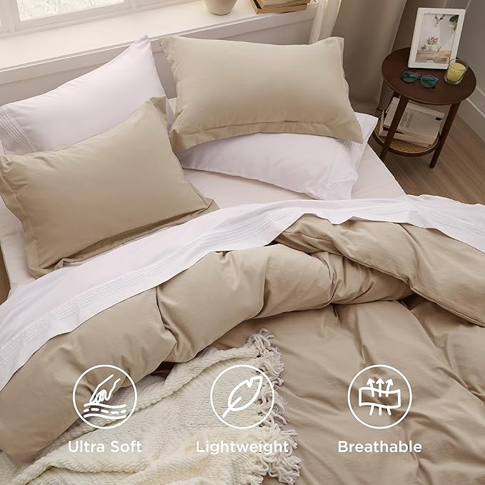 Bedsure Deep Beige Oversized King Duvet Cover - 3 Pieces Prewashed Cotton-Like Polyester Extra Soft Bedding Set, Includes 1 Duvet Cover 120x98 Inches with Zipper Closure & 2 Pillow Shams, No Comforter