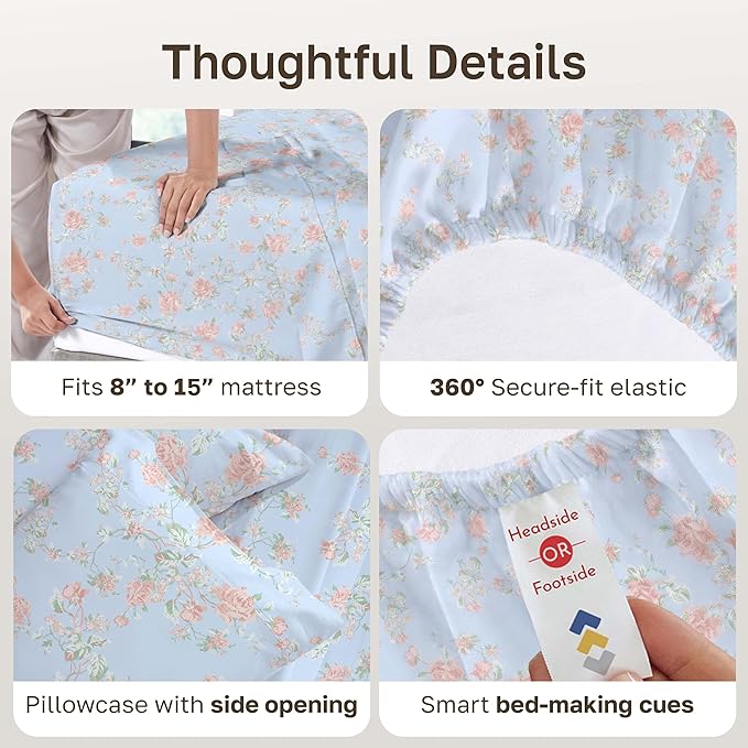 California Design Den Printed Twin XL Sheet Sets - 400 Thread Count Sateen, Natural 100% Cotton Sheets, Deep Pockets, and Durable Bedding Set - Antique Rose
