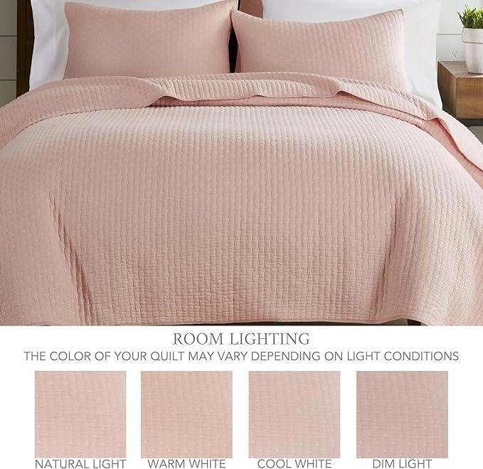 Levtex Home Cross Stitch Reversible Queen Bedspread Set (104x106in) with 2 Pillow Shams (26x20in) - Stitch Texture - Blush - Cotton Queen Size Bedspread Set - Lightweight, Soft, Pre-Washed