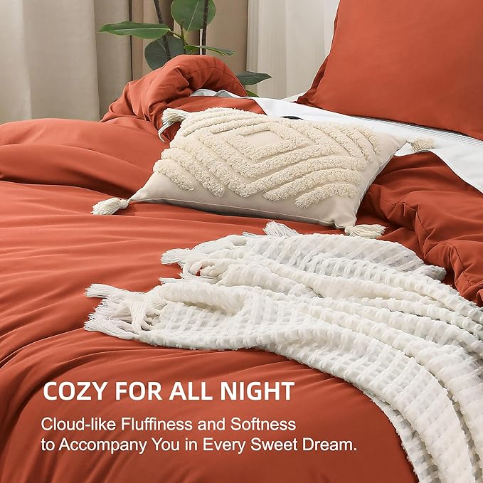 Litanika Oversized King Comforters Burnt Orange Super King Size, 3 Pieces Lightweight Solid Bedding Comforter Set, All Season Fluffy Bed Set (120x120In Comforter & 2 Pillowcases)