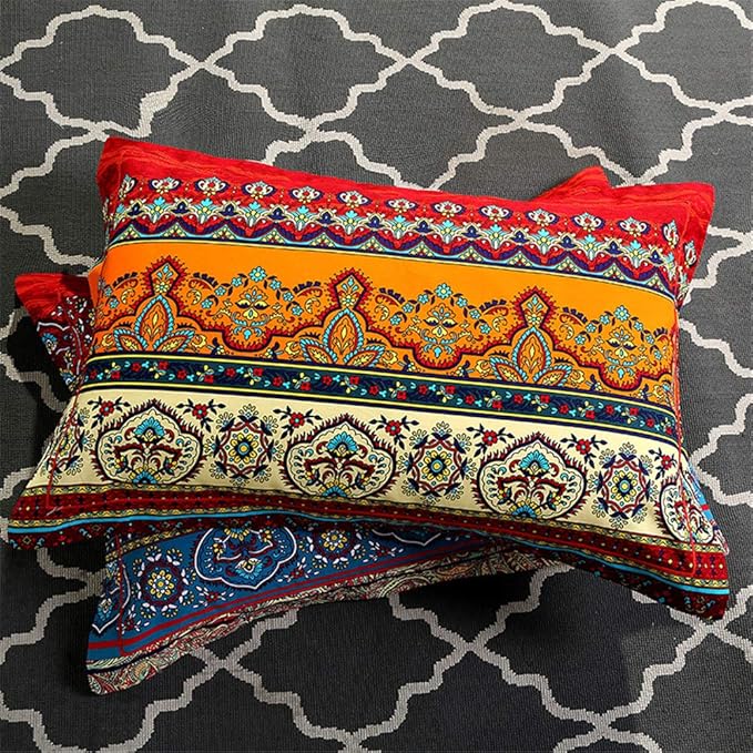 ABREEZE 3Pcs Bohemia Retro Bedding Ethnic Vintage Floral Duvet Cover Boho Bedding 100% Brushed Cotton Bedding Sets Damask Paisley Coloful Mandala Down Comforter Cover,Twin
