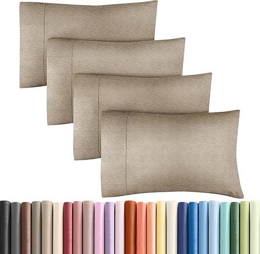 Queen Pillow Cases Set of 4 - Ultra Soft Hotel Quality Pillowcase Covers - Comfy, Cozy & Wrinkle Free - Shrinkage & Fade Resistant - Machine Washable Pillow Protectors - 4 Piece Set - Heathered Beige