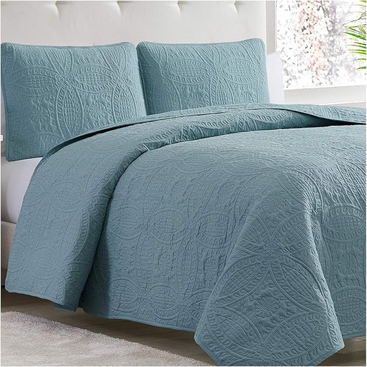Mellanni Twin Bedspread Coverlet Set - Bedding Cover with Sham - Ultrasonic Quilting Technology - 2 Piece Oversized Quilt Set - Bedspreads & Coverlets (Twin, Spa Blue)