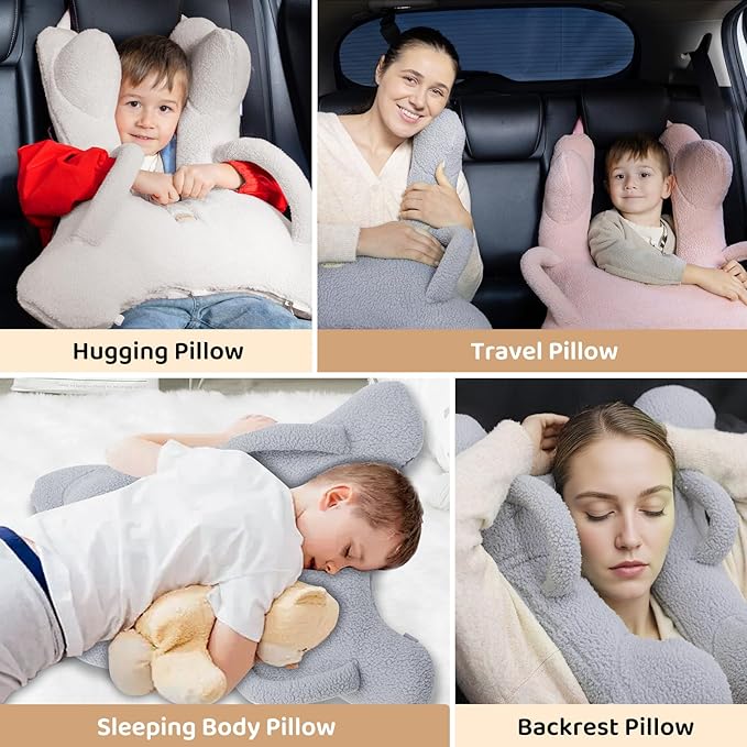 FLORICH Car Sleeping Travel Pillow for Kids, Kids Travel Pillow Removable H-Shaped Pillow for Adults and Children to Support Head and Body Road Trips with Neck Pillow and Blanket (Grey)