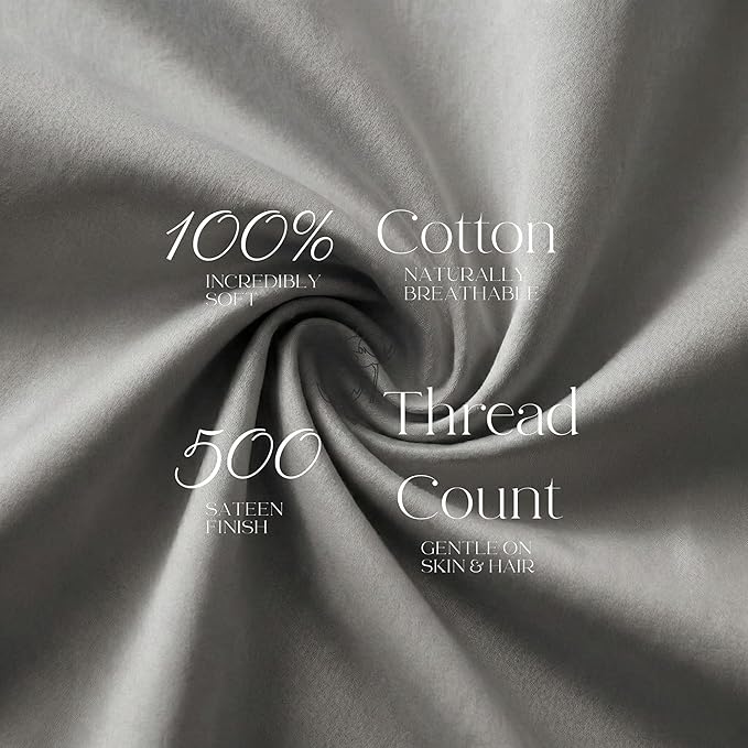 Beckham Hotel Collection Cotton Pillowcases Standard/Queen, 500TC, Sateen Finish, Open End, Breathable, Moisture-Wicking, Dark Gray (4 Pieces)