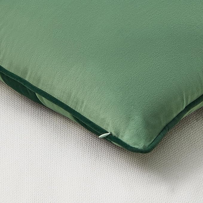 MONDAY MOOSE Decorative Throw Pillow Covers Cushion Cases, Set of 2 Soft Velvet Striped Piping Edge Designs, Pillow Inserts Not Included (20x20 inch, Green/Light Green)