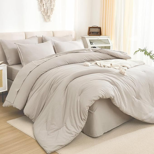 Litanika Twin Comforter Sets Linen - 5 Pieces Bed in a Bag Beddding Sets, Solid Lightweight Bed Set with Comforter, Sheets, Pillowcase & Sham