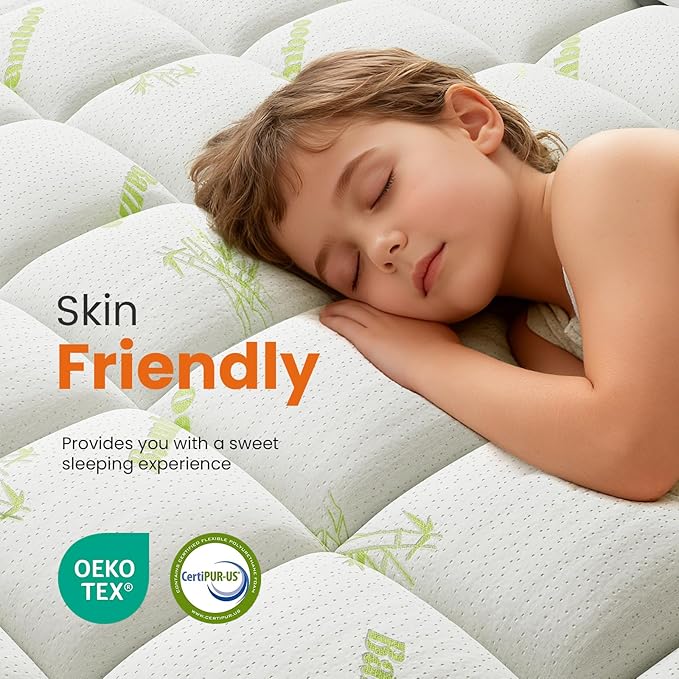 NEWBULIG Queen Mattress Topper Viscose Derived from Bamboo, Thick Pillow Top Mattress Pad with Stretchable Pockets, Soft Mattress Topper for Back Pain Relief