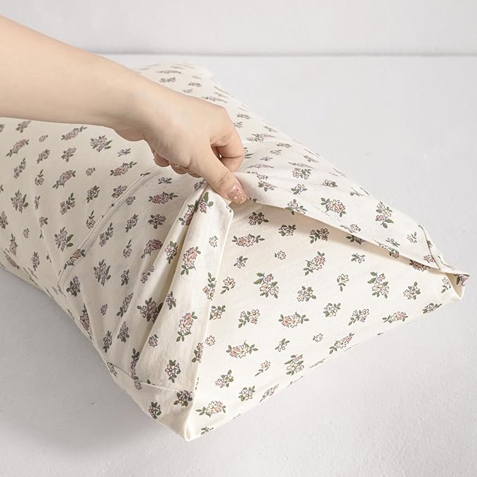 NTBAY 2 Pack 100% Natural Jersey Cotton Toddler Pillowcases, Super Soft and Breathable Travel Pillow Cases with Envelope Closure for Nursery, 13x18 Inches, Pink and Ivory Floral