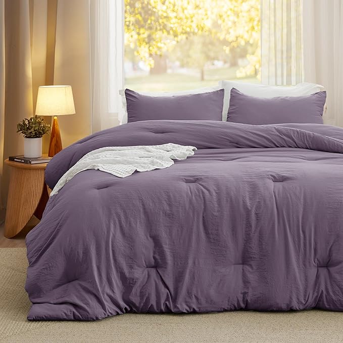 Bedsure King Comforter Set, Grayish Purple Soft Prewashed Bedding for All Seasons, 3 Pieces GentleSoft™ Bed Set, 1 Lightweight Comforter (104"x90") and 2 Pillowcases (20"x36")
