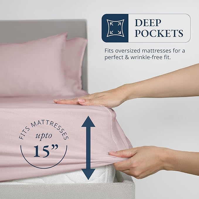 LANE LINEN 100% Organic Cotton Twin Fitted Sheets, 2-Piece Set (1 Fitted Sheet, 1 Pillowcase), Percale Weave, Cotton Sheet, Soft, Breathable, Fits Mattress Upto 15' Deep - Sepia Rose (No Flat Sheet)