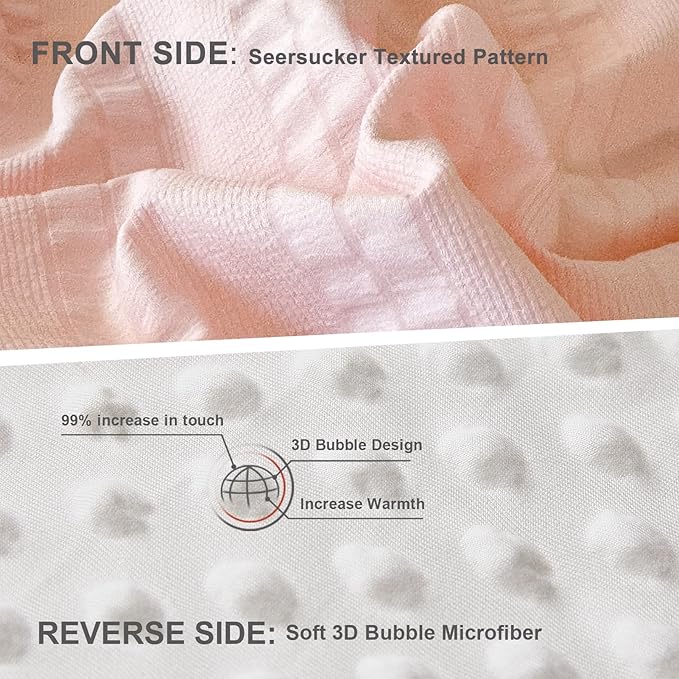 Boho Comforter Set Full Size Striped Pleats Bohemian Seersucker Bedding Set All Season Soft Cozy 3 Pieces Quilt with 2 Pillowcases(80"X90" Blush Pink)