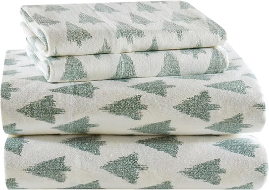 True North by Sleep Philosophy Cotton Sheet Set Cozy Print 100% Cotton Flannel Sheets Bedding Set, Oversized Sheets, Deep Pocket Fits Up to 12" Mattress Full Bed Sheets Full Ikat Tree 4 Piece