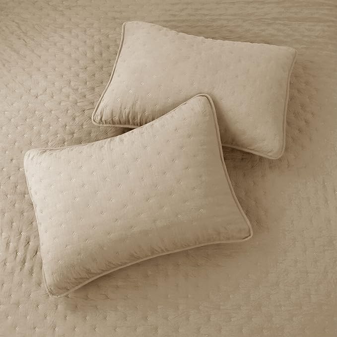 ROARINGWILD Beige Cloud Queen Size Quilt Bedding Sets with Pillow Shams, Farmhouse Lightweight Soft Bedspread Coverlet, All Season Rustic Country Thin Comforter, 3 Pieces, 90x90 inches, Tan Cream