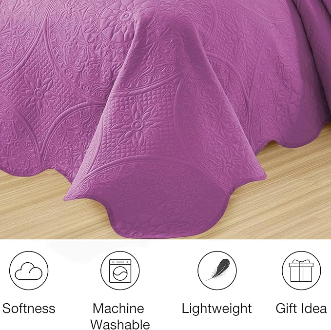 MOONLIGHT20015 10 Pack Twin Quilt Bedding Set (68" x 86") - Bulk Wholesale for Hotels, Guest Bedroom & Airbnbs - Lightweight Microfiber Reversible Floral Embossed Quilts Bedspreads (Purple)
