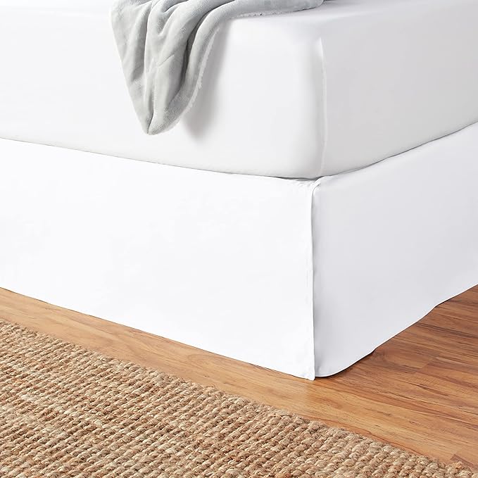 Amazon Basics Lightweight Pleated Bed Skirt, Twin, Bright White, Solid (Pack of 8)
