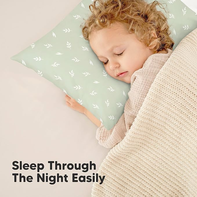 KeaBabies 2-Pack Toddler Pillows 2 Year Old to 5-13x18 Soft Organic Cotton Kids Pillow for Sleeping, Travel, School, Daycare, Nap, Toddler Bed, Machine Washable, Without Pillowcase (Herb)