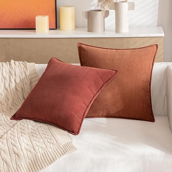MIULEE Pack of 2 Burnt Orange Decorative Pillow Covers 24x24 Inch Chenille Luxurious Couch Throw Pillows Boho Cushion Covers Euro Shams with Elegant Design for Sofa Bed Living Room Home Decor