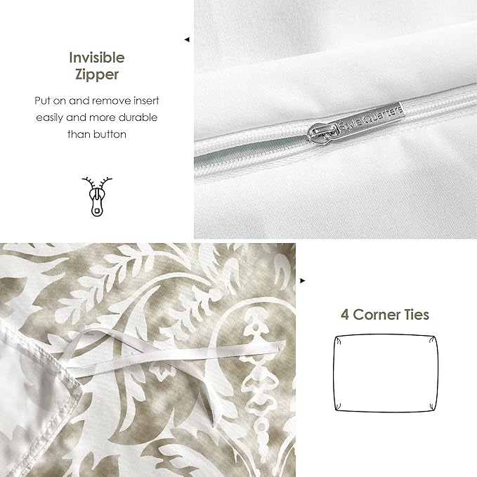 Style Quarters Duvet Cover King Size, 3 Pcs Floral Duvet Covers with Zipper Closure, 100% Polyester Bedding Set, Comforter Cover with Gray Baroque Pattern Include 1 Duvet Cover and 2 Pillow Shams