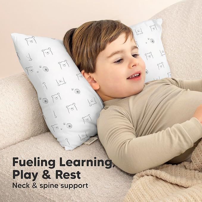 KeaBabies Toddler Pillow with Pillowcase - 13x18 My Little Cuddly Kids Travel Pillows for Sleeping, Nap, Viscose from Bamboo Nursery Pillowcase, Soft & Breathable, Toddler 2-5 Years Old (Bumble Bear)
