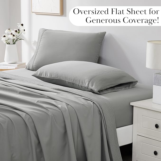 Southshore Fine Living, Inc. Deep Pocket Twin Sheet Set with 21" Deep Twin Fitted Sheet with 1 Pillow Case Standard Size | Hotel Luxury Quality | Fade Resistant, Microfiber Sheets | Steel Grey