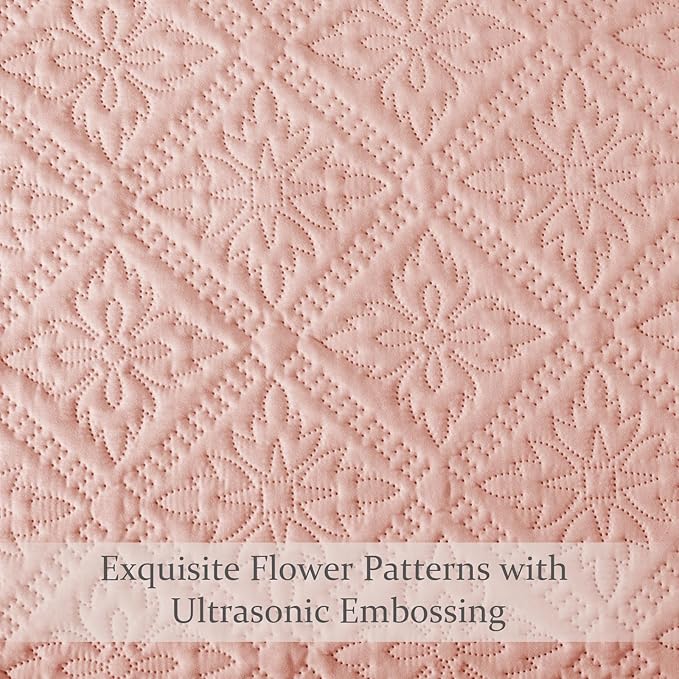 Exclusivo Mezcla Twin Quilt Bedding Set, Lightweight Soft Bedspreads Coverlets with 1 Pillow Sham, Modern Blush Pink Quilts Twin XL Size for All Seasons