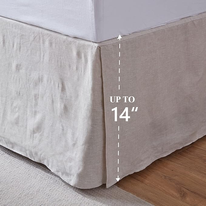 Simple&Opulence Belgian Linen Bed Skirt with Classic 14 inch Tailored Drop Dust Ruffle, Easy Fit Breathable Premium Natural Flax- Basic Linen, California King