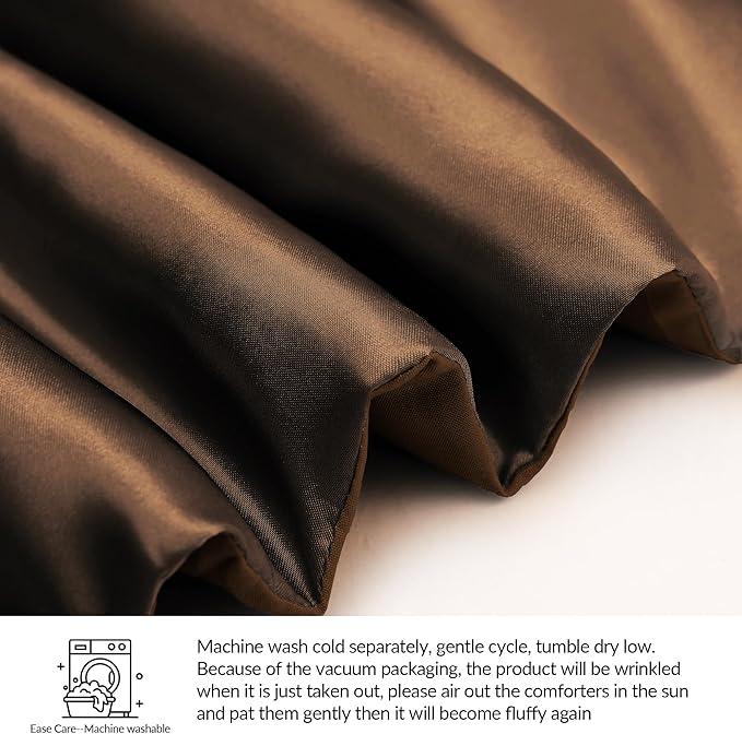 Whale Flotilla 3-Piece Reversible Silky Soft Queen Comforter Bedding Set, Luxurious Satin Comforters Full Size with 2 Satin Pillowcases, Lightweight Duvet for All Seasons, Brown