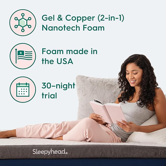 Sleepyhead Full 3 Inch Premium Super Mattress Topper – Gel & Copper Infused Memory Foam Bed Topper – Cooling, Soft Support + Comfort, Foam Made in USA, CertiPUR-US Certified (Full 3")