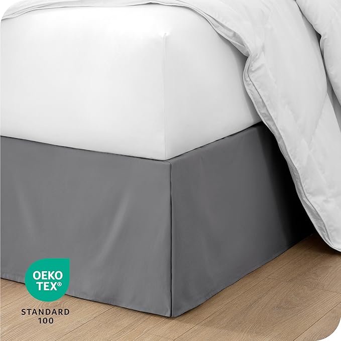 Bare Home Full XL Bed Skirt - 15-Inch Tailored Drop Easy Fit - Bed Skirt for Full Extra Long Beds - Center & Corner Pleats (Full XL, Grey)