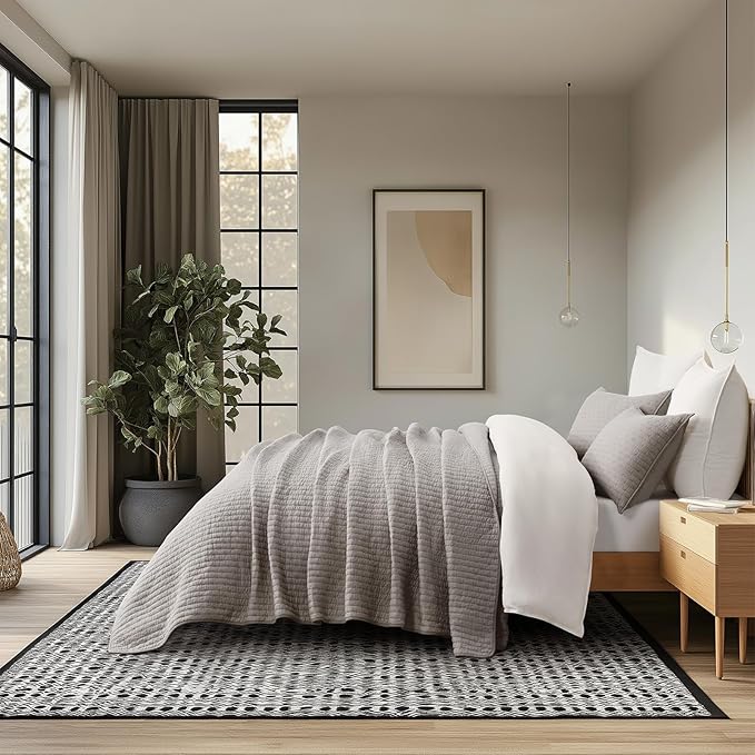 EVERGRACE Cross Stitch Pre-Washed Cotton Quilt Bedding Set King Size, Oversized 3 Pieces Lightweight Bedspread Coverlet for All Season, with 2 Matching Shams, Taupe,108"x96"