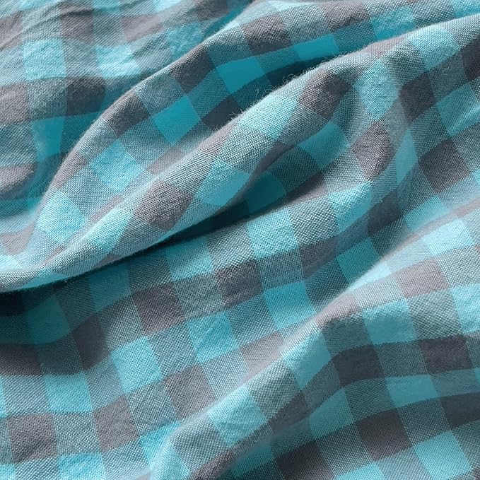 LifeTB Queen Comforter Set Blue Grey Gingham Comforter with 2 Pillowcases Modern Style Geometric Plaid Grid Comforter Farmhouse Gingham Bedding Set 3 Pieces Fluffy Checkered Comforter Set