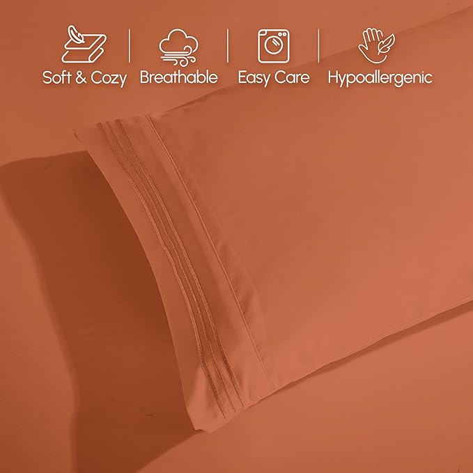 Elegant Comfort Luxurious 1500 Premium Hotel Quality Microfiber 4-Piece Sheet Set, 18-24 Inches Deep - Extra Deep Pocket Sheets - Ultra Soft 4PC Deep Pocket Sheets, Twin/Twin XL, Coral