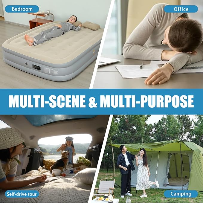 Queen Air Mattress with Built-in Pump, 2 Min Fast Inflation, 16" Raised Height, Supports up to 650 lbs, for Camping, Home Use, Guests, Portable Travel