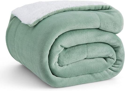 Bedsure GentleSoft Sherpa Fleece Twin Size Blanket for Couch, Non-Heated, Thick and Warm Throw for Women and Men, Soft Fuzzy Plush Twin Blanket for Winter, Sage Green, 60x80 Inches