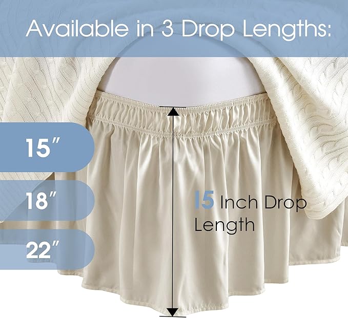 FreshCulture King Bed Skirt, Dust Ruffle for King Size Bed, Easy Fit with 15-Inch Tailored Drop, Elastic Wrap Around Bed Skirt King Size, Hotel Quality Bed Skirts for Adjustable Bed (Cream)