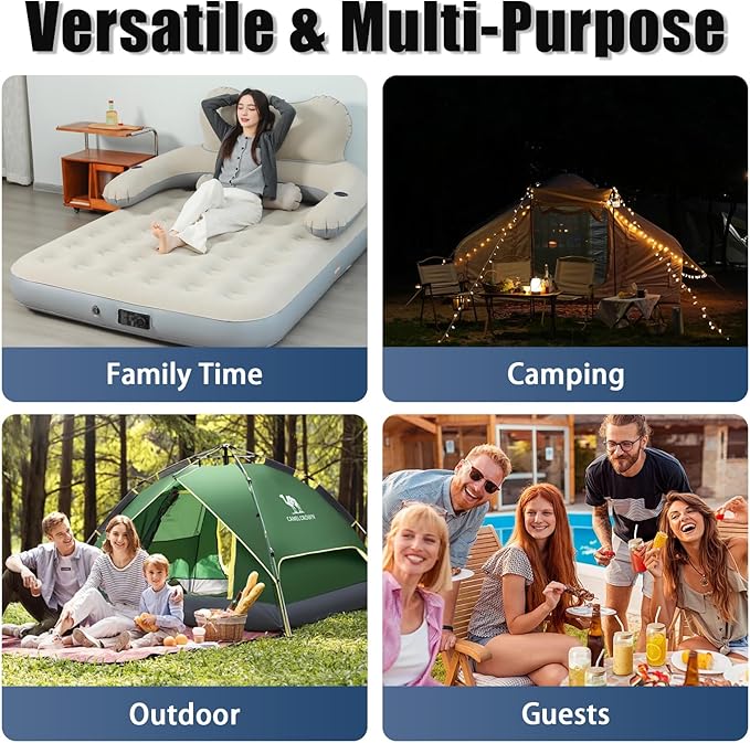 Air Mattress with Headboard, 9" Inflatable with Built - in Electric Pump - Fast Inflation, Supports up to 650 lbs - Comfort Air Bed Queen for Camping & Home