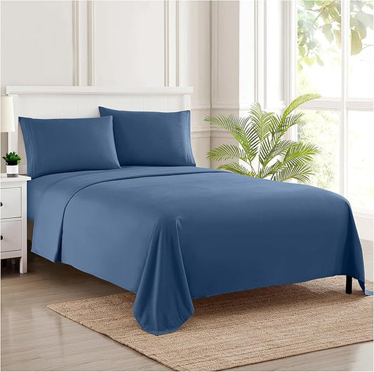 King Size Sheets - Breathable Luxury Bed Sheets with Full Elastic & Secure Corner Straps Built In - 1800 Supreme Collection Extra Soft Deep Pocket Bedding Set, Sheet Set, King, Denim
